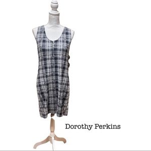 Dorothy Perkins Checkered Black & White Plaid Sleeveless Zipper Pule Dress